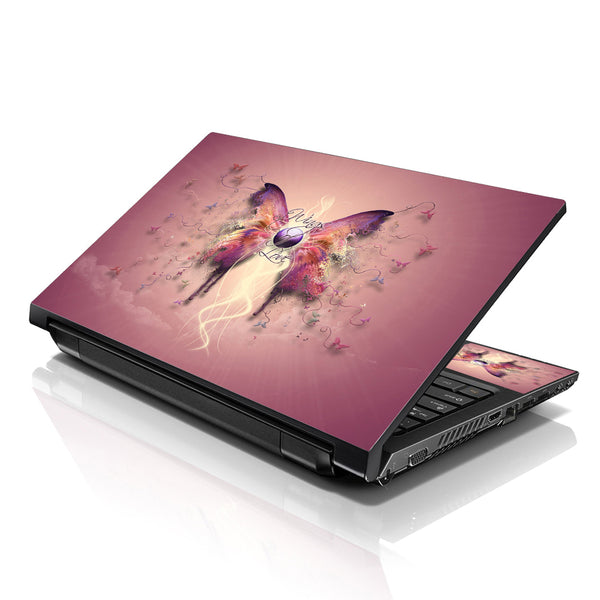 Laptop Notebook Skin Decal with 2 Matching Wrist Pads - Pink Butterfly Floral
