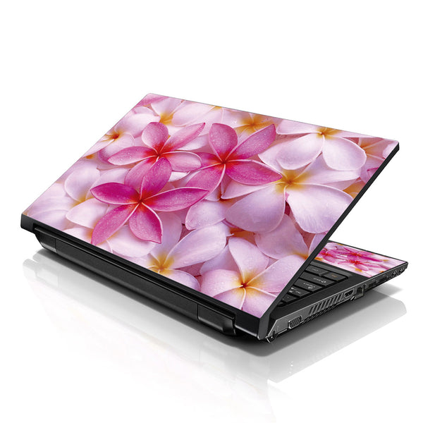 Laptop Notebook Skin Decal with 2 Matching Wrist Pads - Pink Plumeria Flower