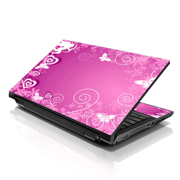Laptop Notebook Skin Decal with 2 Matching Wrist Pads - Pink Cupid Butterfly