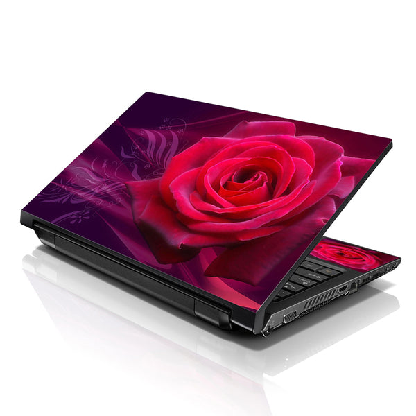 Laptop Notebook Skin Decal with 2 Matching Wrist Pads - Pink Rose Floral