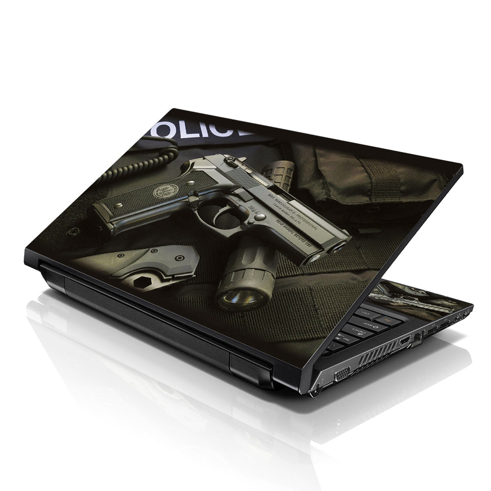 Police Gun Laptop Skin Decal with 2 Matched Graphical Wrist Padded ...