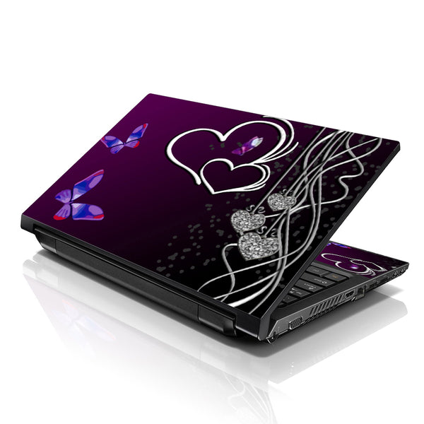Laptop Notebook Skin Decal with 2 Matching Wrist Pads - Purple Butterflies