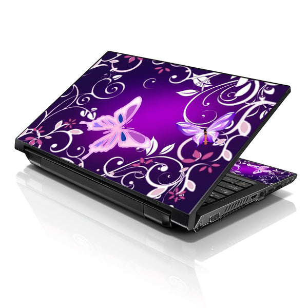 Laptop Notebook Skin Decal with 2 Matching Wrist Pads - Purple Butterfly Floral
