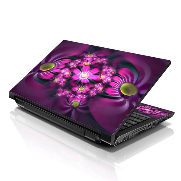 Laptop Notebook Skin Decal with 2 Matching Wrist Pads - Purple Floral