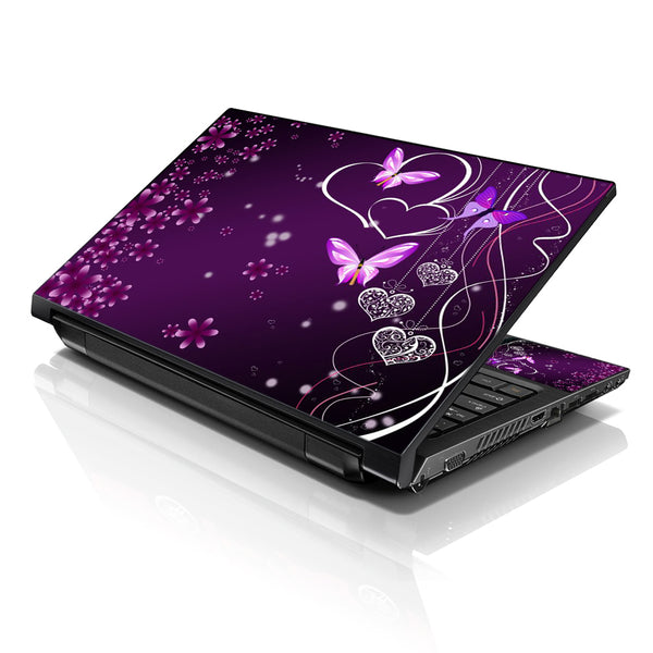Laptop Notebook Skin Decal with 2 Matching Wrist Pads - Purple Heart Butterfly