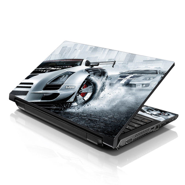 Laptop Notebook Skin Decal with 2 Matching Wrist Pads - Racing Cars in the City