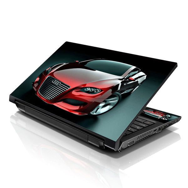 Laptop Notebook Skin Decal with 2 Matching Wrist Pads - Red Audi Car