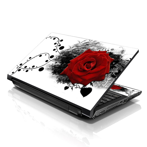 Laptop Notebook Skin Decal with 2 Matching Wrist Pads - Red Rose Floral