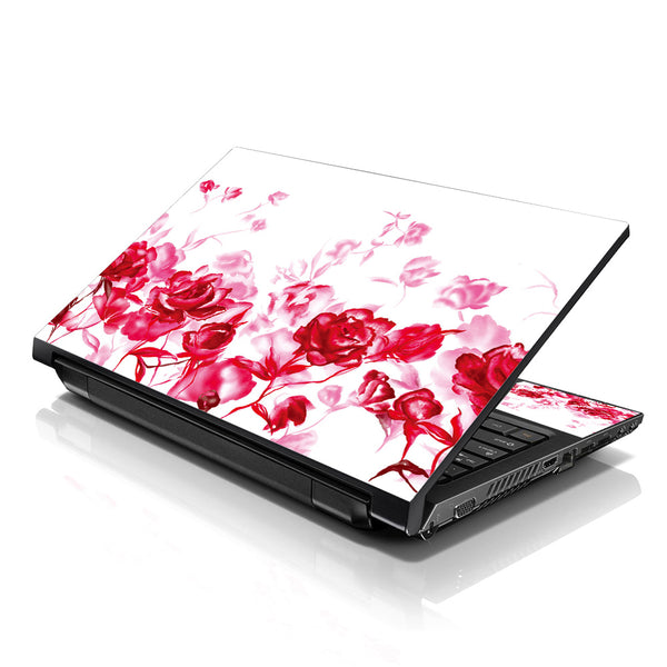 Laptop Notebook Skin Decal with 2 Matching Wrist Pads - Red Roses