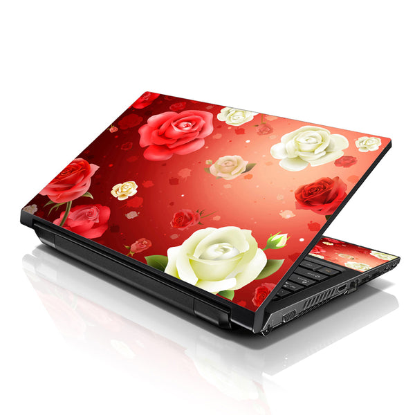 Laptop Notebook Skin Decal with 2 Matching Wrist Pads - Red and White Roses
