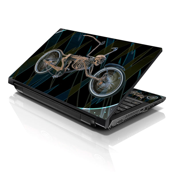 Laptop Notebook Skin Decal with 2 Matching Wrist Pads - Skull Riding Bike