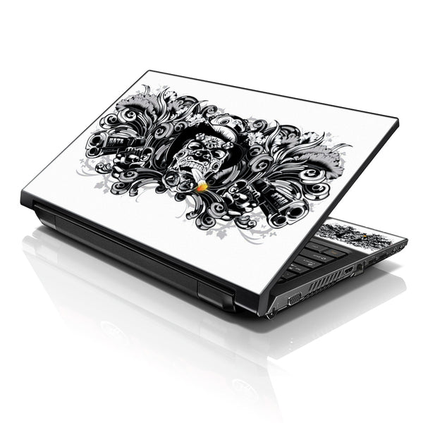 Laptop Notebook Skin Decal with 2 Matching Wrist Pads - Smoking Skull