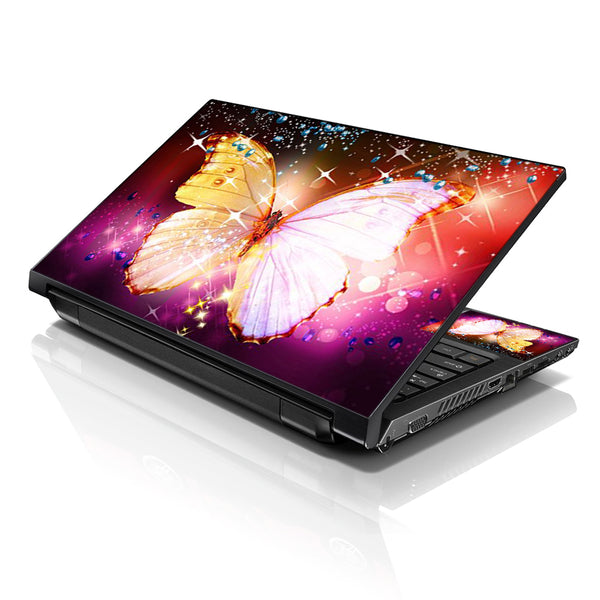 Laptop Notebook Skin Decal with 2 Matching Wrist Pads - Sparkling Butterfly