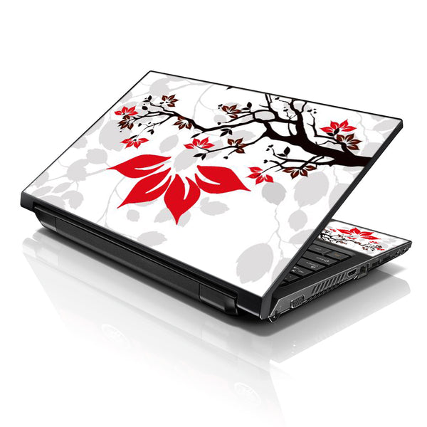 Laptop Notebook Skin Decal with 2 Matching Wrist Pads - White Grey Branches Floral