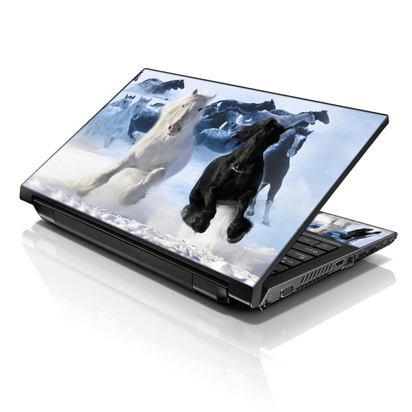 Laptop Notebook Skin Decal with 2 Matching Wrist Pads - Winter Running Horses