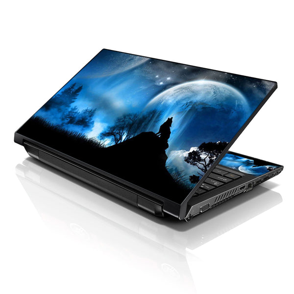 Laptop Notebook Skin Decal with 2 Matching Wrist Pads - Wolf at Night