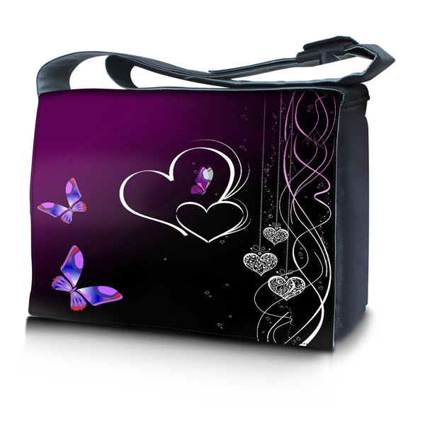 Laptop Padded Compartment Shoulder Messenger Bag - Butterfly Heart Floral