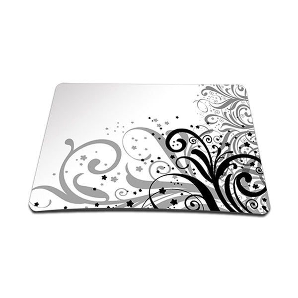 Standard 9 x 7 Inch Mouse Pad – Grey Swirl Black & White Floral