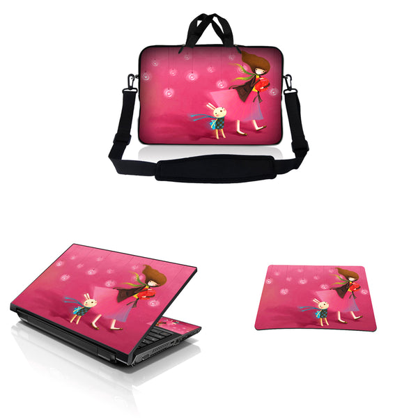 Notebook / Netbook Sleeve Carrying Case w/ Handle & Adjustable Shoulder Strap & Matching Skin & Mouse Pad – Girl Birthday Party