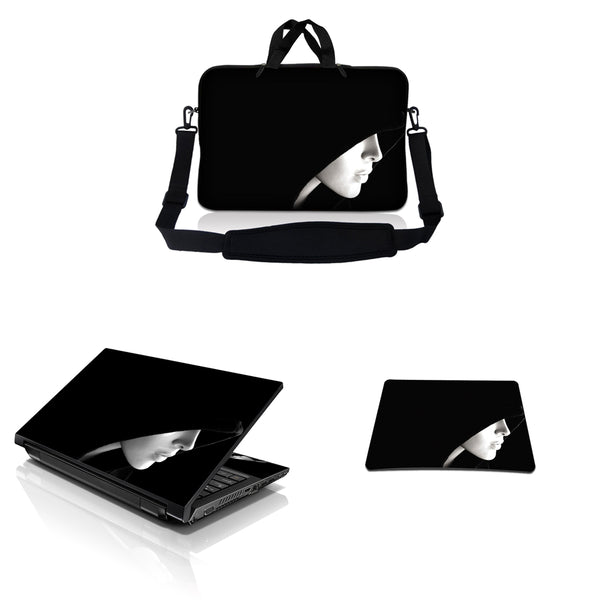 Notebook / Netbook Sleeve Carrying Case w/ Handle & Adjustable Shoulder Strap & Matching Skin & Mouse Pad – Lady in Hood