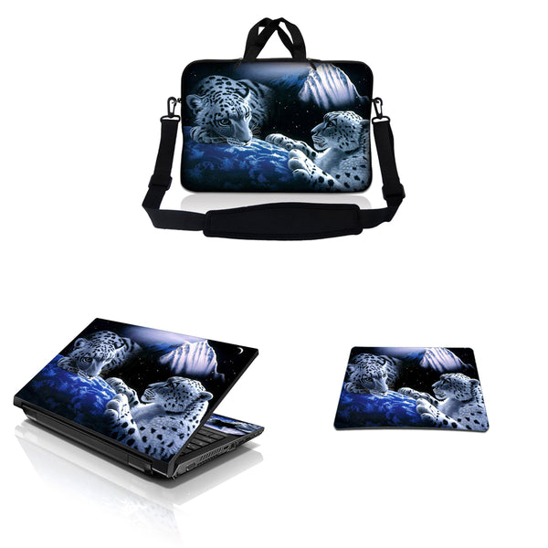 Notebook / Netbook Sleeve Carrying Case w/ Handle & Adjustable Shoulder Strap & Matching Skin & Mouse Pad – Mountain Lions