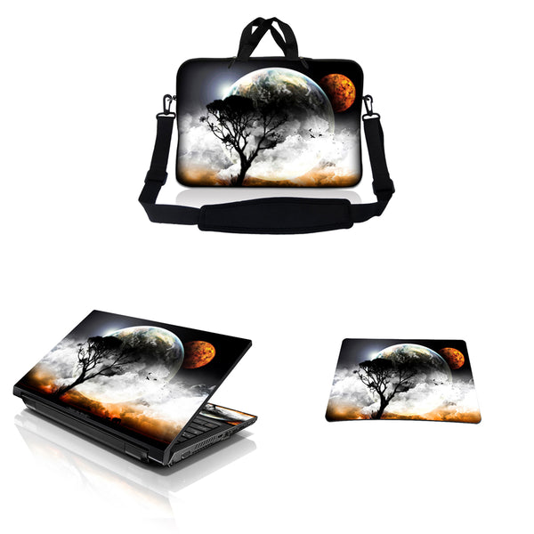 Notebook / Netbook Sleeve Carrying Case w/ Handle & Adjustable Shoulder Strap & Matching Skin & Mouse Pad – Earth and Moon Eclipse