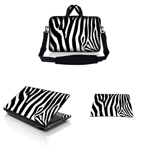 Notebook / Netbook Sleeve Carrying Case w/ Handle & Adjustable Shoulder Strap & Matching Skin & Mouse Pad – Zebra Print