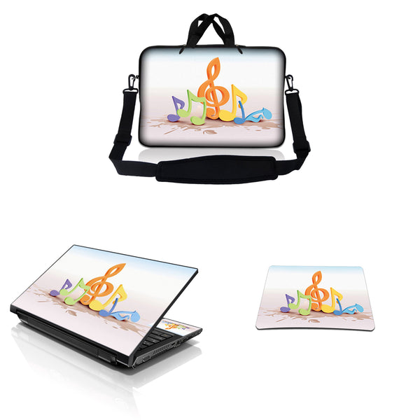 Notebook / Netbook Sleeve Carrying Case w/ Handle & Adjustable Shoulder Strap & Matching Skin & Mouse Pad – Musical Notes