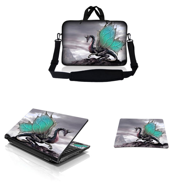 Notebook / Netbook Sleeve Carrying Case w/ Handle & Adjustable Shoulder Strap & Matching Skin & Mouse Pad – Flying Dragon