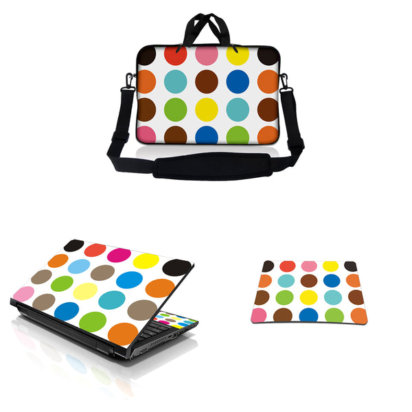 Notebook / Netbook Sleeve Carrying Case w/ Handle & Adjustable Shoulder Strap & Matching Skin & Mouse Pad – Polka Dots