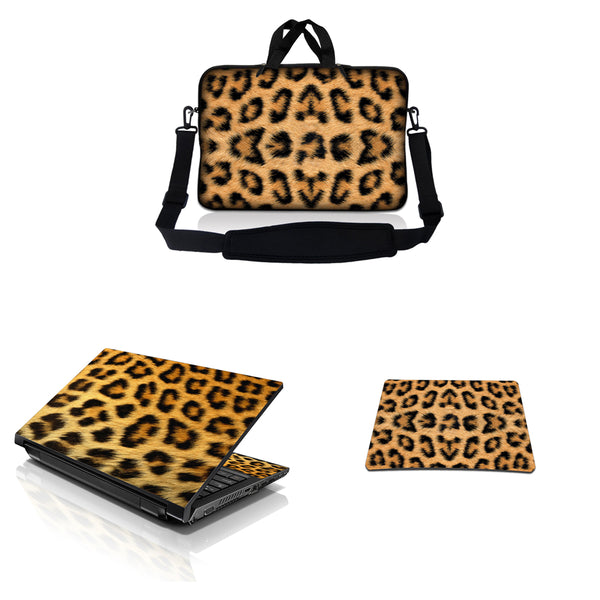Notebook / Netbook Sleeve Carrying Case w/ Handle & Adjustable Shoulder Strap & Matching Skin & Mouse Pad – Leopard Print