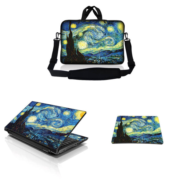 Notebook / Netbook Sleeve Carrying Case w/ Handle & Adjustable Shoulder Strap & Matching Skin & Mouse Pad – Starry Night