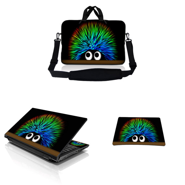 Notebook / Netbook Sleeve Carrying Case w/ Handle & Adjustable Shoulder Strap & Matching Skin & Mouse Pad – Hedgehog