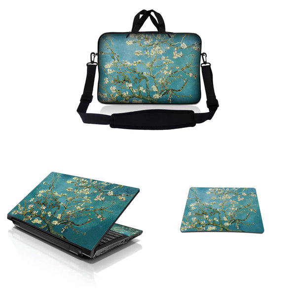Notebook / Netbook Sleeve Carrying Case w/ Handle & Adjustable Shoulder Strap & Matching Skin & Mouse Pad – Almond Trees