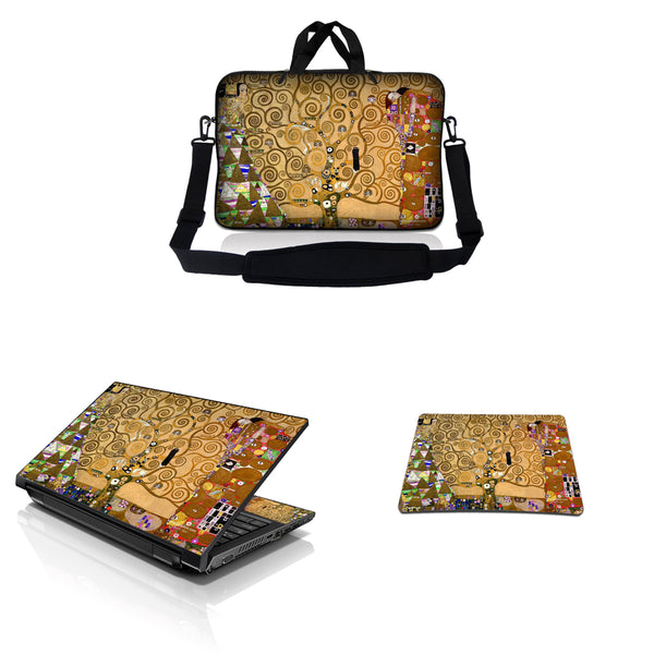 Notebook / Netbook Sleeve Carrying Case w/ Handle & Adjustable Shoulder Strap & Matching Skin & Mouse Pad – Klimt Tree of Life