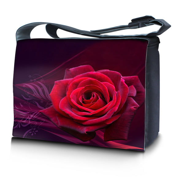 Laptop Padded Compartment Shoulder Messenger Bag Carrying Case – Pink Rose Floral Flower