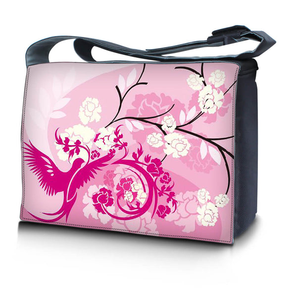 Laptop Padded Compartment Shoulder Messenger Bag Carrying Case – Pink Birds Floral