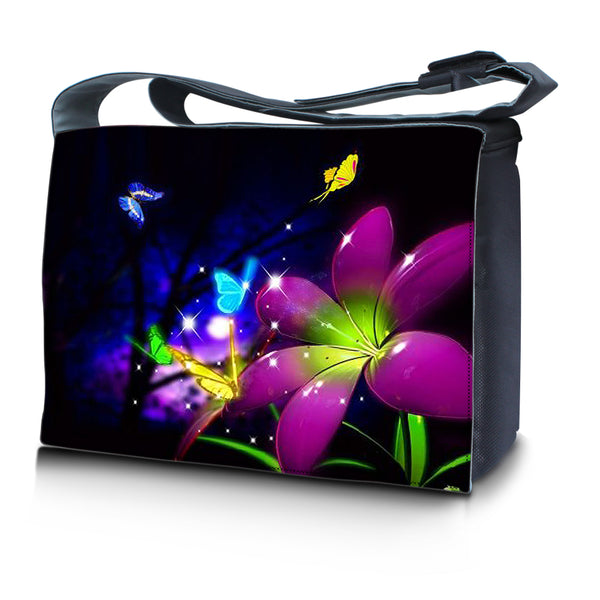 Laptop Padded Compartment Shoulder Messenger Bag Carrying Case – Purple Blue Floral