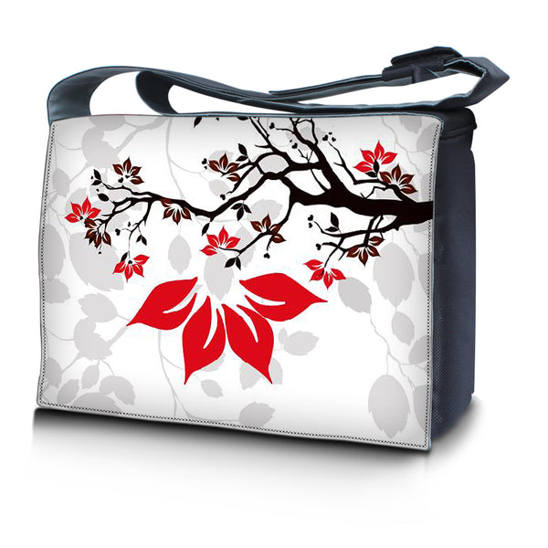 Laptop Padded Compartment Shoulder Messenger Bag Carrying Case – White Grey Branches Floral