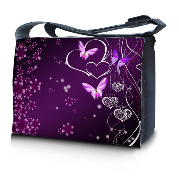 Laptop Padded Compartment Shoulder Messenger Bag Carrying Case – Purple Heart Butterfly
