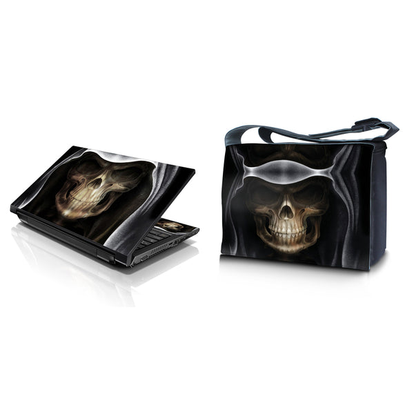 Laptop Padded Compartment Shoulder Messenger Bag Carrying Case & Matching Skin – Hooded Dark Lord Skull