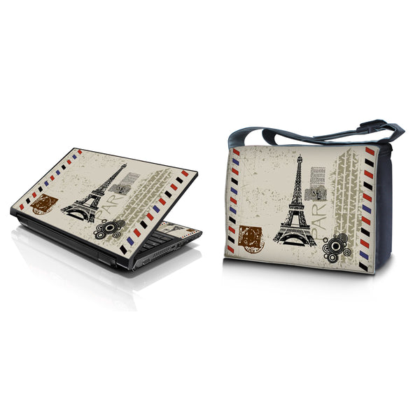 Laptop Padded Compartment Shoulder Messenger Bag Carrying Case & Matching Skin – Paris Design