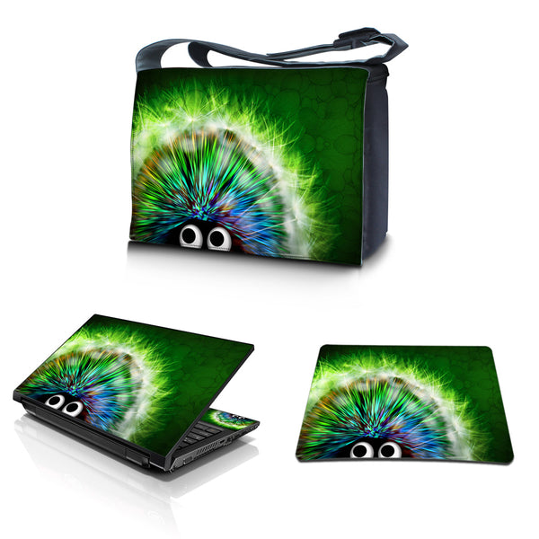 Laptop Padded Compartment Shoulder Messenger Bag Carrying Case & Matching Skin & Mouse Pad – Hedgehog