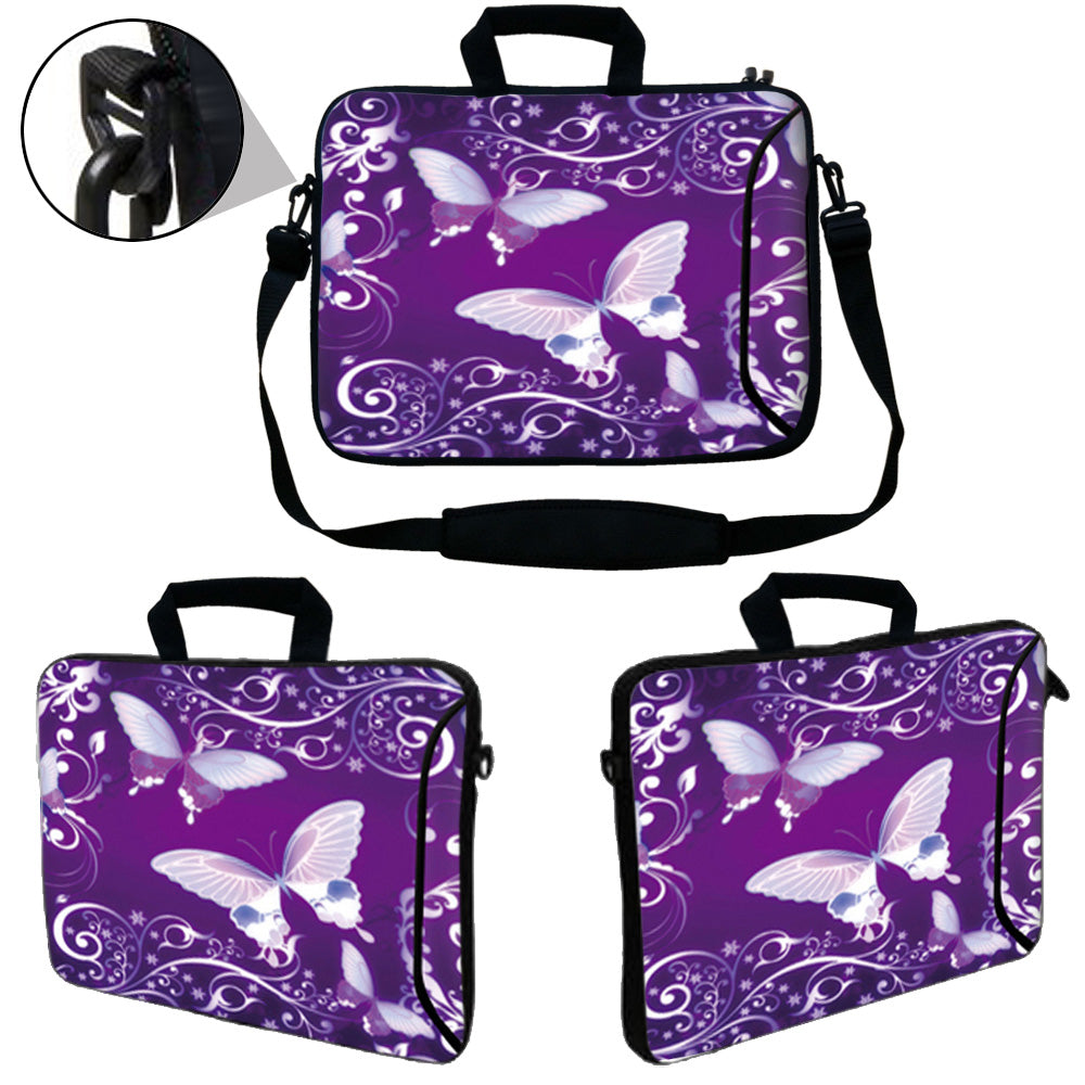 Purple Butterfly Designed Laptop Carrying Case with Large