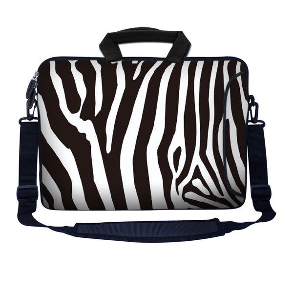 Laptop Sleeve Carrying Case with Large Side Pocket for Accessories and Removable Shoulder Strap - Zebra Print