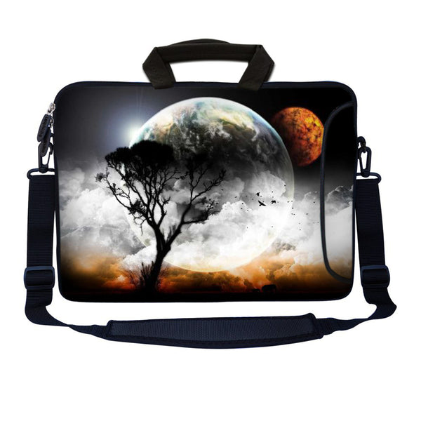 Laptop Sleeve Carrying Case with Large Side Pocket for Accessories and Removable Shoulder Strap - Earth and Moon Eclipse