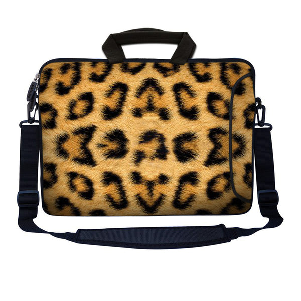Laptop Sleeve Carrying Case with Large Side Pocket for Accessories and Removable Shoulder Strap - Leopard Print