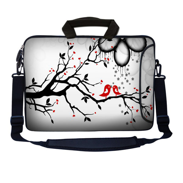 Laptop Sleeve Carrying Case with Large Side Pocket for Accessories and Removable Shoulder Strap - Love Birds