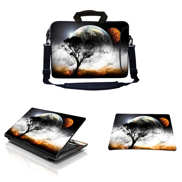 Laptop Sleeve Carrying Case w/ Removable Shoulder Strap & Skin & Mouse Pad – Earth and Moon Eclipse