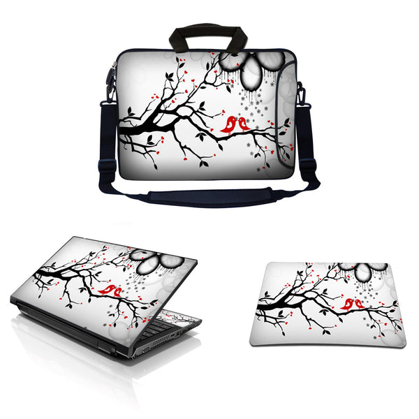 Laptop Sleeve Carrying Case w/ Removable Shoulder Strap & Skin & Mouse Pad – Love Birds
